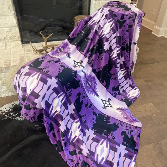 Envy Stylz Boutique The Annabelle Lightweight Throw Blanket 60"x80" Purple Cow Print 100% Polyester Machine Washable - Comfy Blanket