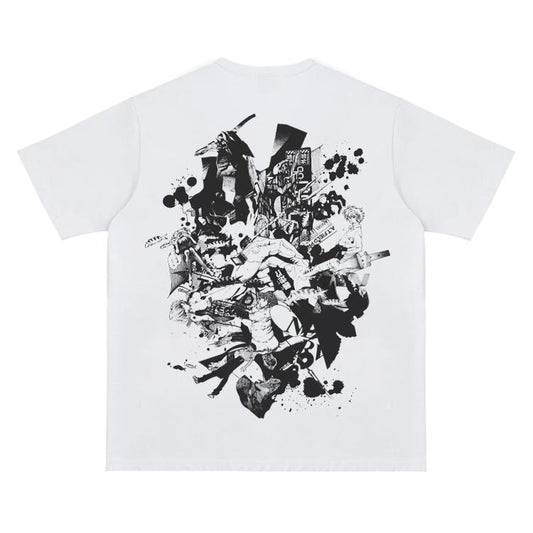 Eva "Chaotic Depiction" Vintage Oversized Tee Anime T-shirt 100% Cotton Original Design Men's Top Streetwear Casual Menswear Tshirt