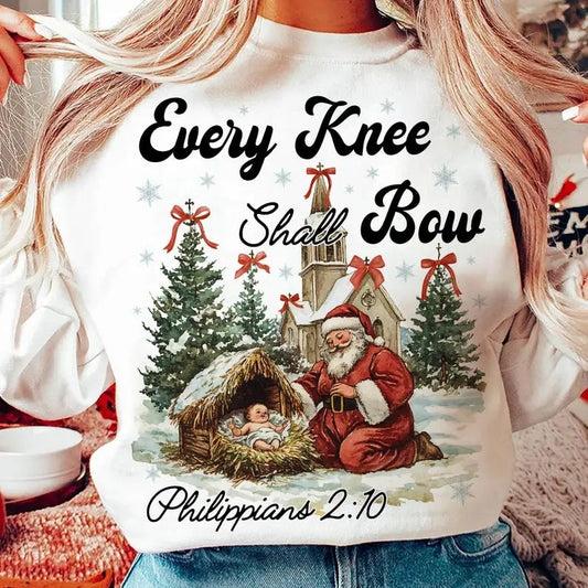 Every Knee Shall Bow sweatshirt,hoodie,tshirt, Christmas sweatshirt, Nativity Scene tshirt, Santa Christmas hoodie,...