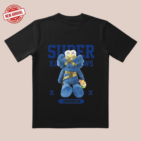 'Smile Bear' 3D Cut Tee |   Blue-White Contrast & Smile Ribbon |   Trendy All-Day Style for Streetwear/Date/Everyday