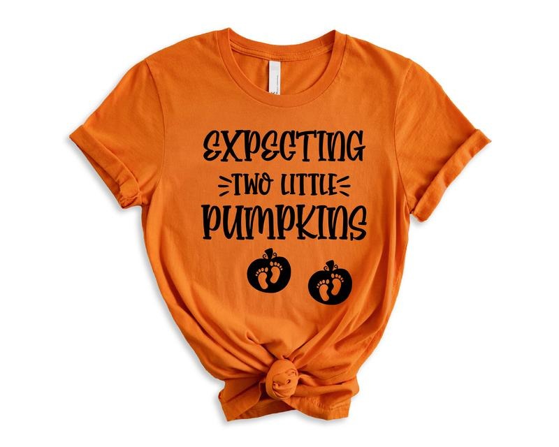 Expecting Two Little Pumpkins Shirt, Twin Pregnancy Announcement T-Shirt, Thanksgiving Gift Tee, Autumn Pregnancy Reveal...
