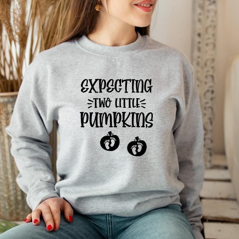 Expecting Two Little Pumpkins Sweatshirt, Twin Pregnancy Announcement Sweater, Thanksgiving Gift Hoodie, Autumn Pregnancy...