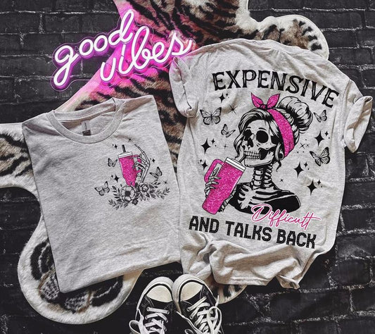 Expensive Difficult And Talks Back , Mom Skeleton , Funny Saying, Front And Back, Retro Trendy T-Shirts, Hoodie, Sweatshirt
