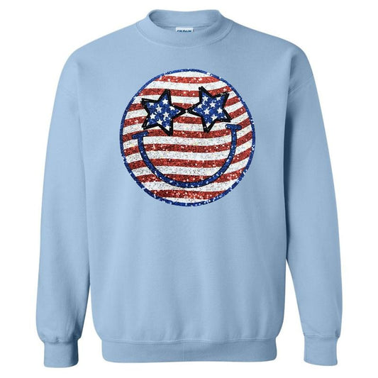 FAKE Glitter USA Happy Face Sweatshirt T-Shirts, Hoodie | InkThreadWorks.com