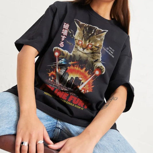 FELINE FURY OVERSIZED TEE, Men Summer Fashion Cotton, Cotton Menswear, S to 3XL Soft Top Hoodie, Sweatshirt