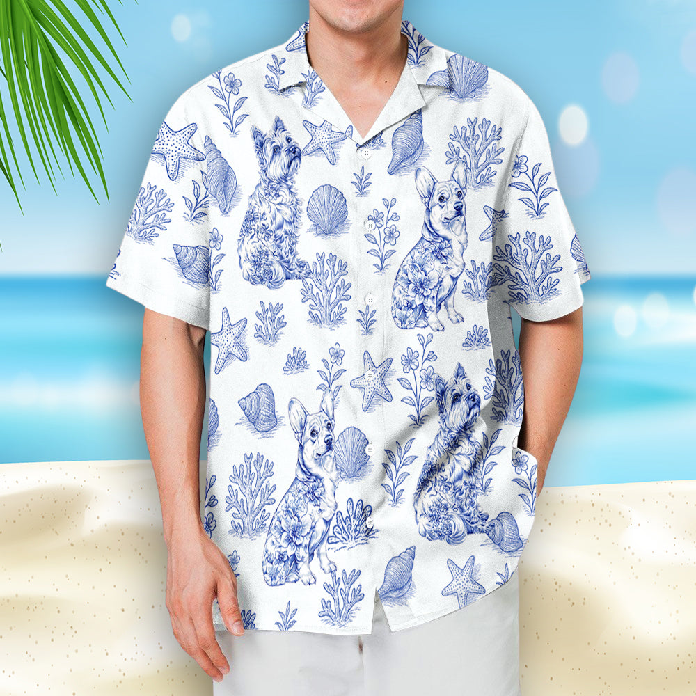Blue Seashell And Dog - Personalized Custom Hawaiian Shirt