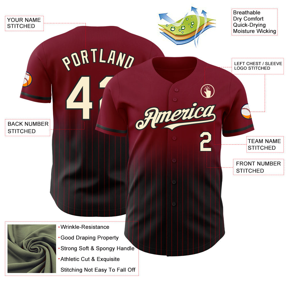 Custom Crimson Pinstripe Cream-Black Authentic Fade Fashion Baseball Jersey