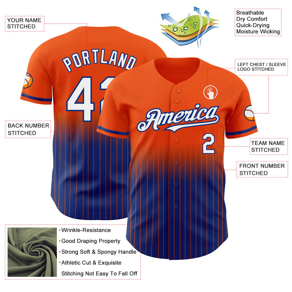 Custom Orange Pinstripe White-Royal Authentic Fade Fashion Baseball Jersey