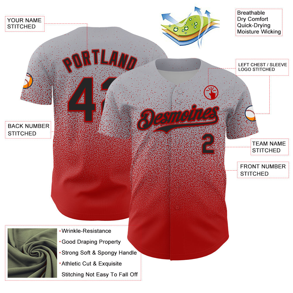 Custom Gray Black-Red Fade Fashion Speckle Authentic Baseball Jersey
