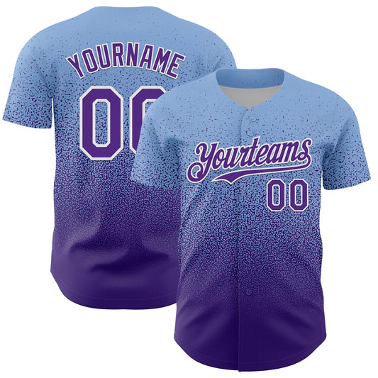 Custom Light Blue Purple-White Fade Fashion Speckle Authentic Baseball Jersey