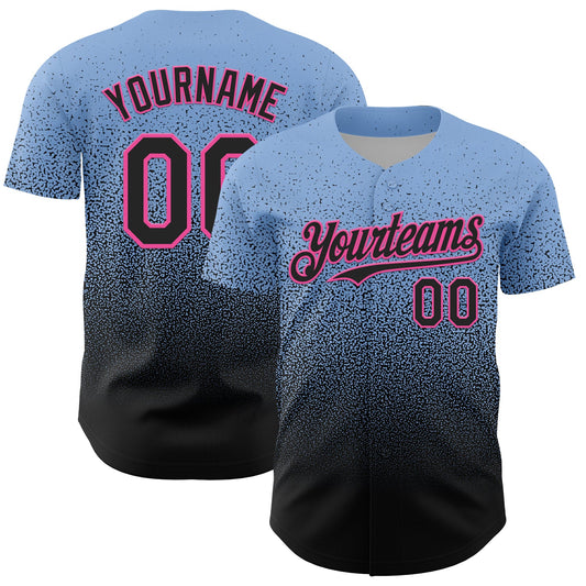 Custom Light Blue Black-Pink Fade Fashion Speckle Authentic Baseball Jersey