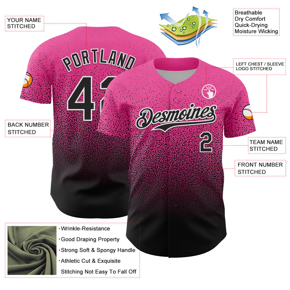 Custom Pink Black-White Fade Fashion Speckle Authentic Baseball Jersey