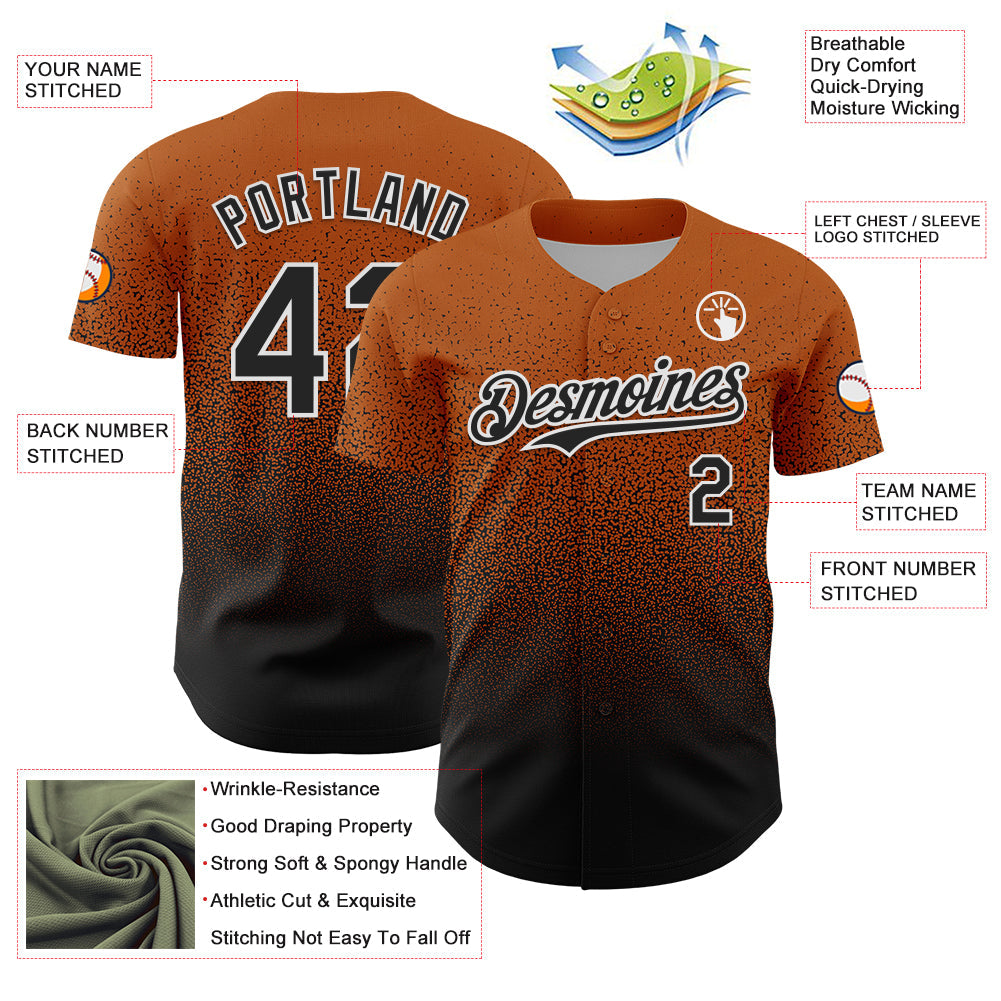Custom Bay Orange Black-White Fade Fashion Speckle Authentic Baseball Jersey