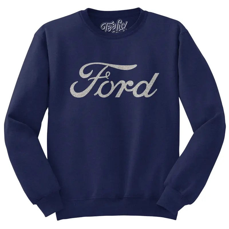 Faded Ford Cat Logo Crewneck Sweatshirt - Navy Blue T-Shirts, Hoodie | InkThreadWorks.com