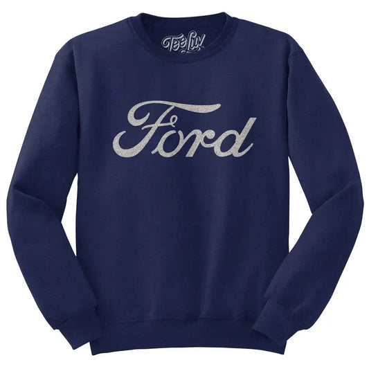 Faded Ford Cat Logo Crewneck Sweatshirt - Navy Blue T-Shirts, Hoodie | InkThreadWorks.com