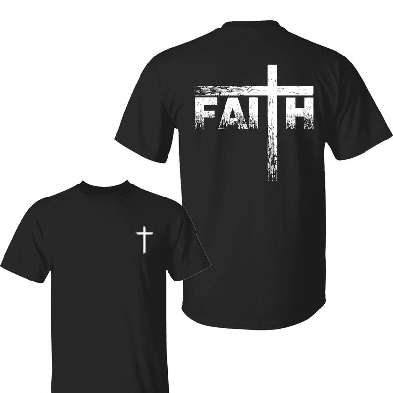 Faith 2 Sided Shirt, Jessus T-Shirt, Regular Fit Casual Short Sleeve Crew Neck T-shirt for Summer, Fashion Men's Top for...