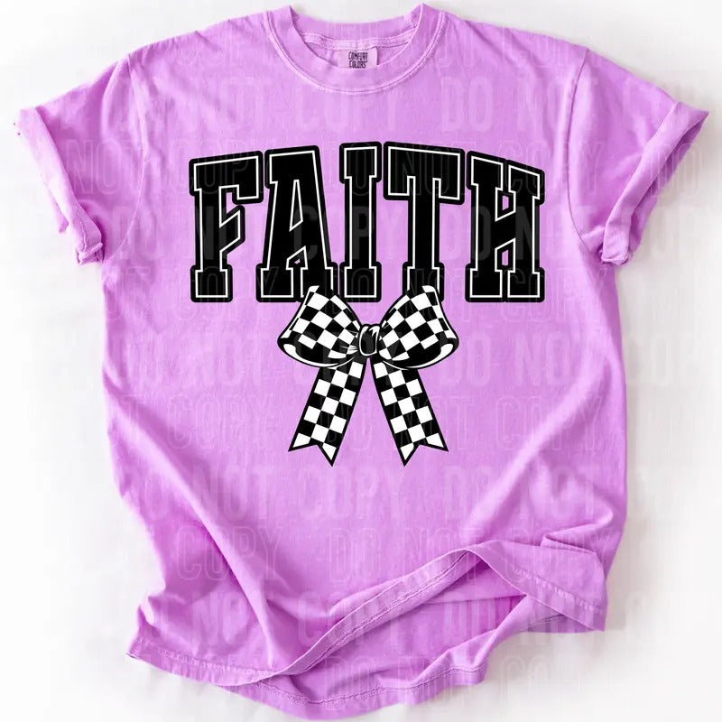 Faith Checkered Bow DTF Transfers - THIS IS NOT A SHIRT Hoodie, Sweatshirt | InkThreadWorks.com