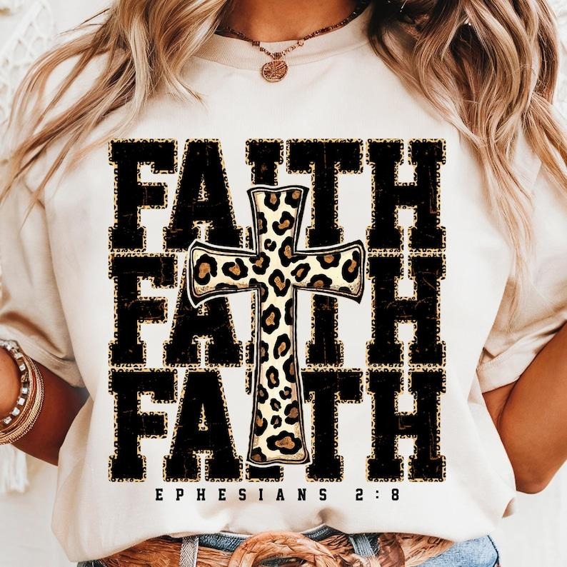 Faith Cross Tshirt, Leopard Print Christian Shirt, Faith-Based Shirt, Inspirational Religious Scripture Tee Hoodie,...