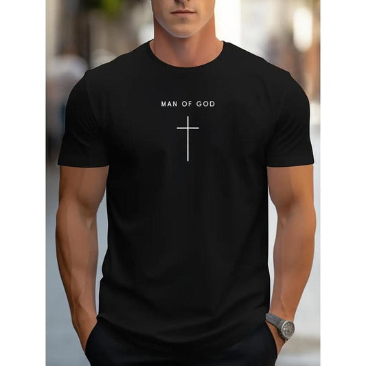 [Faith Inspired T-Shirt] Soft Cotton Men's 'for Man of God' Black T-Shirt - Breathable & Durable, Faith-Inspired Cross...