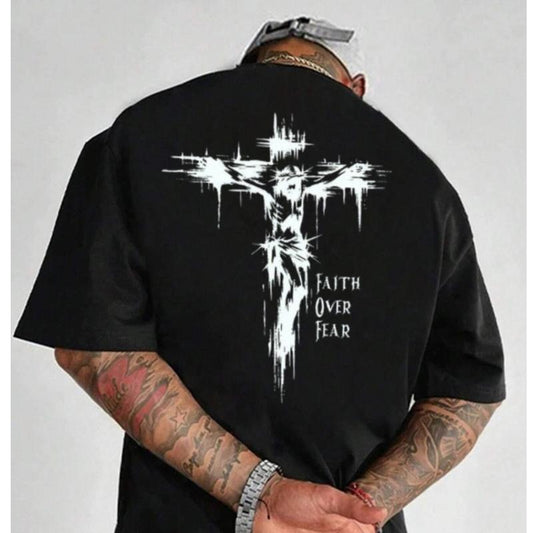 Faith Over Fear 1 Side Tee Cotton Casual Street Style Crew Neck Short Sleeve T-Shirt Trendy Top for Women for Men, Perfect Gifts Classic Fabric