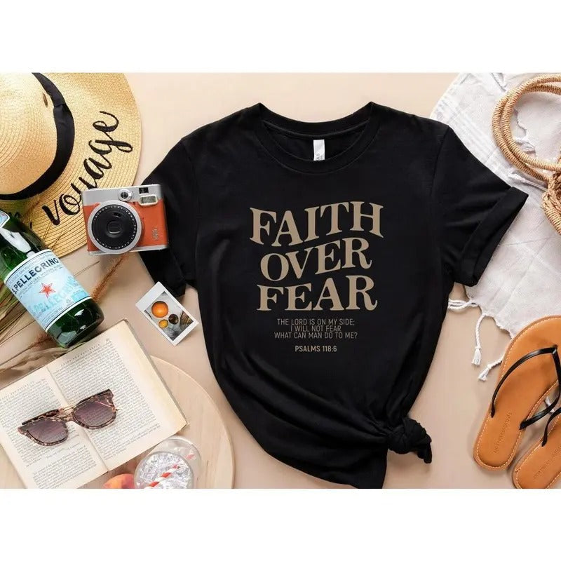 Faith Over Fear Christian Shirt Christian Shirt Jesus Shirt Trendy T-shirt Bible Verse Shirt Aesthetic Clothes Aesthetic...