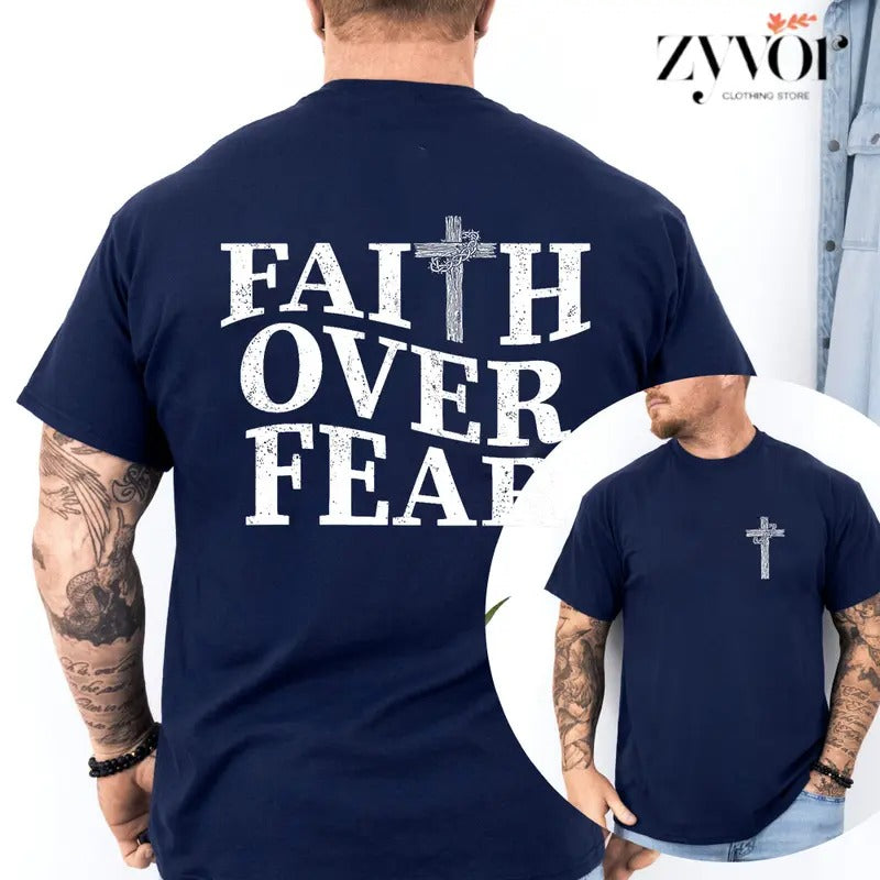Faith Over Fear Graphic Tee Pure Cotton Casual Street Style Crew Neck Short Sleeve T-Shirt Tops Trendy For Women For Men, Perfect Gift
