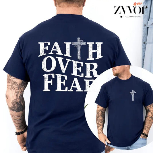 Faith Over Fear Graphic Tee Pure Cotton Casual Street Style Crew Neck Short Sleeve T-Shirt Tops Trendy For Women For Men, Perfect Gift