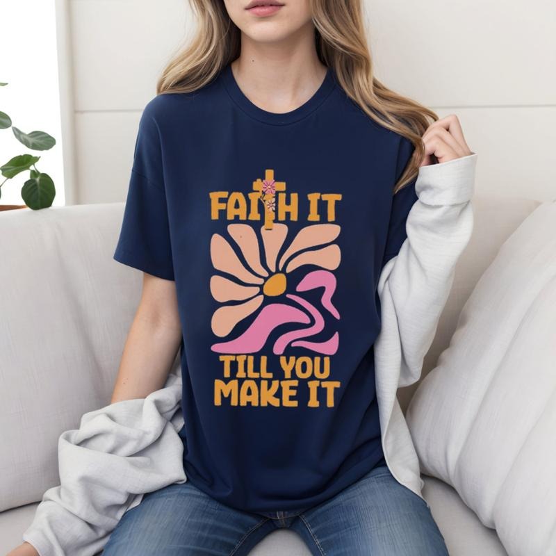 Faith Till You Make It Christian Tshirt Cotton Casual Street Style Crew Neck Short Sleeve T-Shirt Trendy Top for Women...