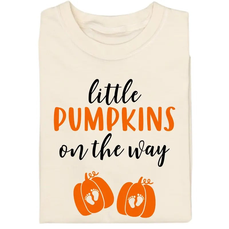 Vintage Little Pumpkins On The Way Graphic Tee - Thanksgiving Pregnancy Announcement Shirt for Women - Autumn/Fall & Pumpkin Season - Turkey Day - ThanksGiving Gifts