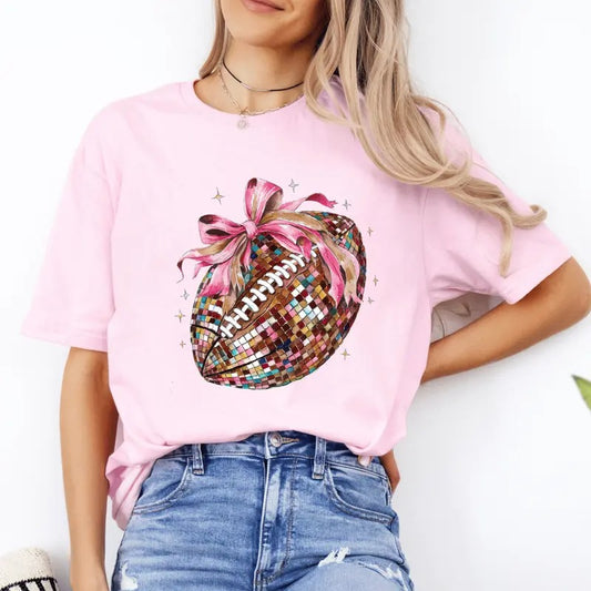 Fall Coquette Bow and Football Shirt. Fall Softstyle Unisex T-Shirt. Cute Graphic Tee