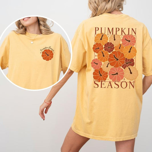 Fall Pumpkin Season 2-Sided Shirt Comfort Colors, Vintage Pumpkin Tees For Women, Pumpkin Mama T-shirt, Autumn Women Tshirt, Cute Fall Mama Tee, Pumpkin Season Outfits, Unhinged Casual Womenswear, Oversized Women's Tops, Comfy Cotton Fabric Fit Chic Style