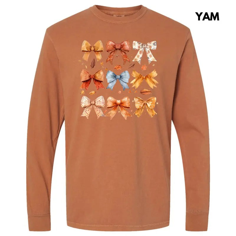 Fall Season Bow Collage Long Sleeve Comfort Colors T-Shirt 'NLB' Hoodie, Sweatshirt | InkThreadWorks.com