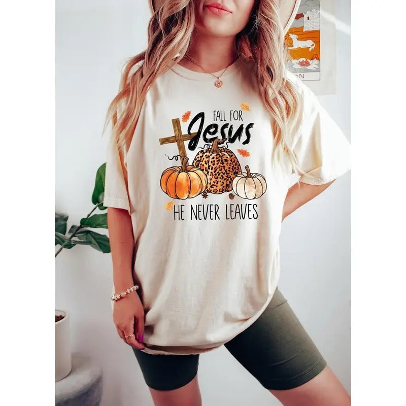 Fall Sweatshirt, Fall For Jesus He Never Leaves Shirt, Fall For Jesus Shirt, Jesus Sweatshirt, Autumn Sweatshirt,...