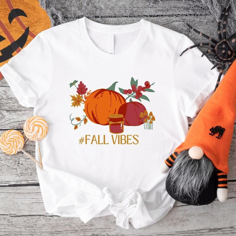 Fall Vibes T-Shirt, Pumpkin Spice Shirt, Unisex Autumn Season Gift Tee, Fall Pumpkin Shirt, Thanksgiving Tee, Family...