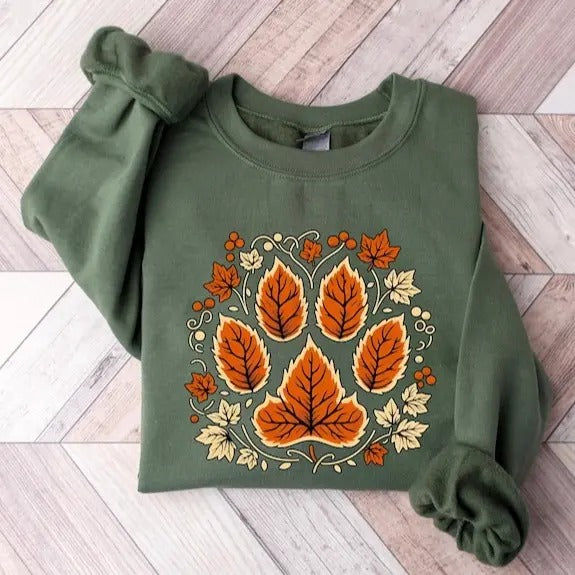 Fall Vine Leaf Paw Sweatshirt, Halloween Dog Paw Sweatshirt, Dog Lover Sweatshirt, Dog Mom Gift Sweatshirt, Fall Gift...