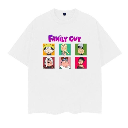 Family Guy "Shippuden" Vintage Oversized Tee Anime T-shirt 100% Cotton Original Design Men's Top White Casual