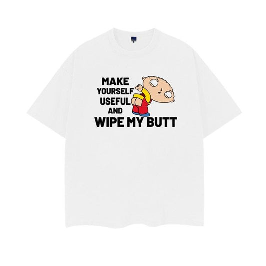 Family Guy "WIPE MY BUTT" Vintage Oversized Tee Anime T-shirt 100% Cotton Original Design DTG Printing Overshirt Crew Necks Man Top