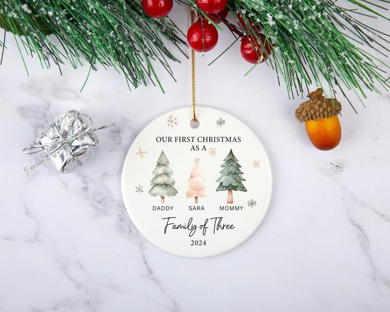 Family of Three Christmas Ornament, Personalized Baby's First Christmas Ornament, First Christmas as a Family T-Shirts,...