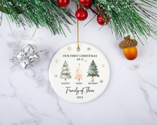 Family of Three Christmas Ornament, Personalized Baby's First Christmas Ornament, First Christmas as a Family T-Shirts,...
