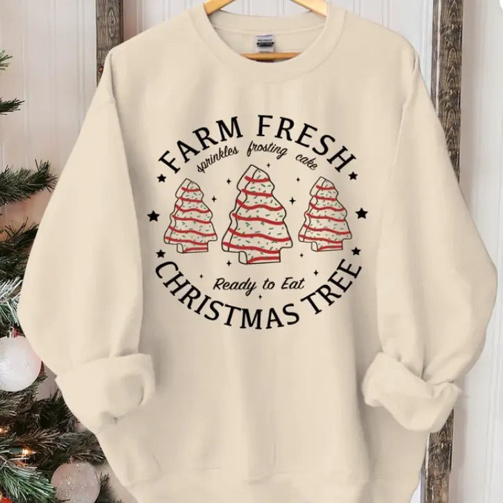 Farm Fresh Christmas Tree Shirt, Christmas Tree Cake Shirt, Christmas Cake Sweatshirt, Christmas Crewneck, Christmas...