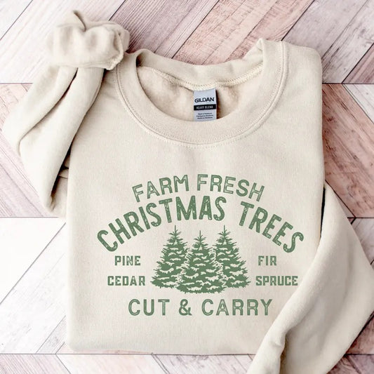 Farm Fresh Christmas Trees Sweatshirt, Christmas Sweatshirt, Women Christmas Hoodie, Holiday Hoodie, Funny Christmas...