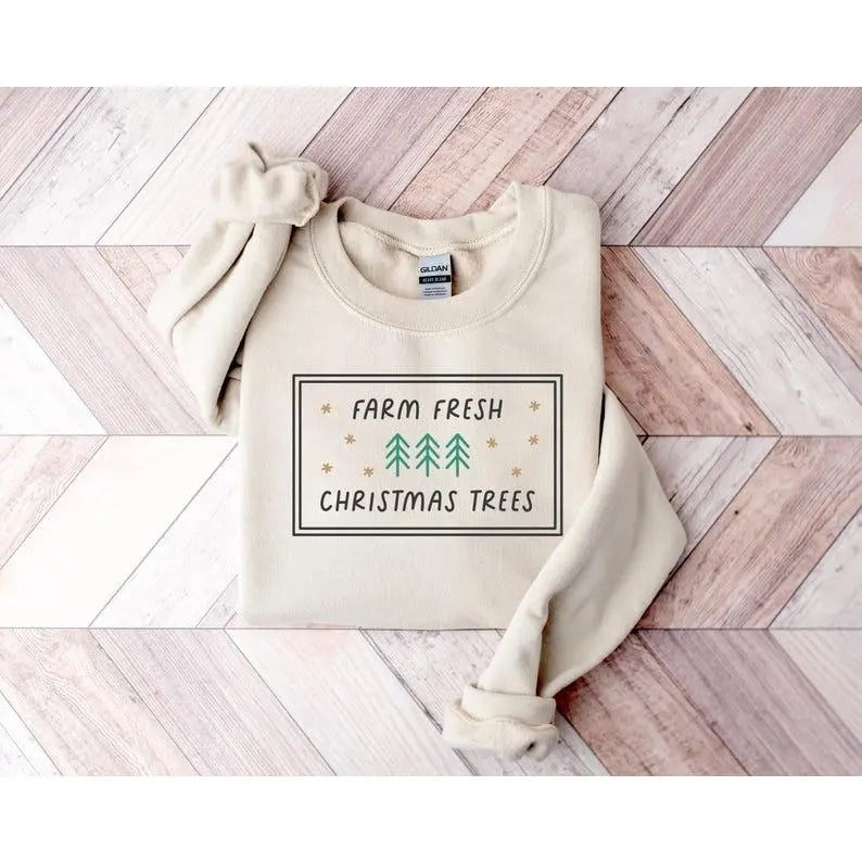 Farm Fresh Christmas Trees Sweatshirt, Minimalistic Christmas Shirt, Cute Christmas Gift, Farm Fresh xmas sweater Hoodie