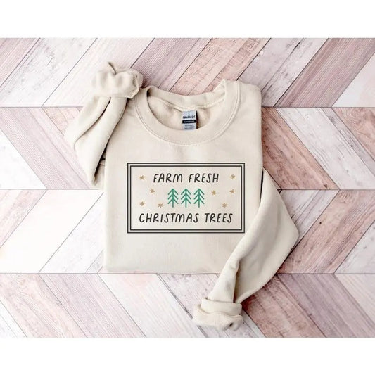 Farm Fresh Christmas Trees Sweatshirt, Minimalistic Christmas Shirt, Cute Christmas Gift, Farm Fresh xmas sweater Hoodie