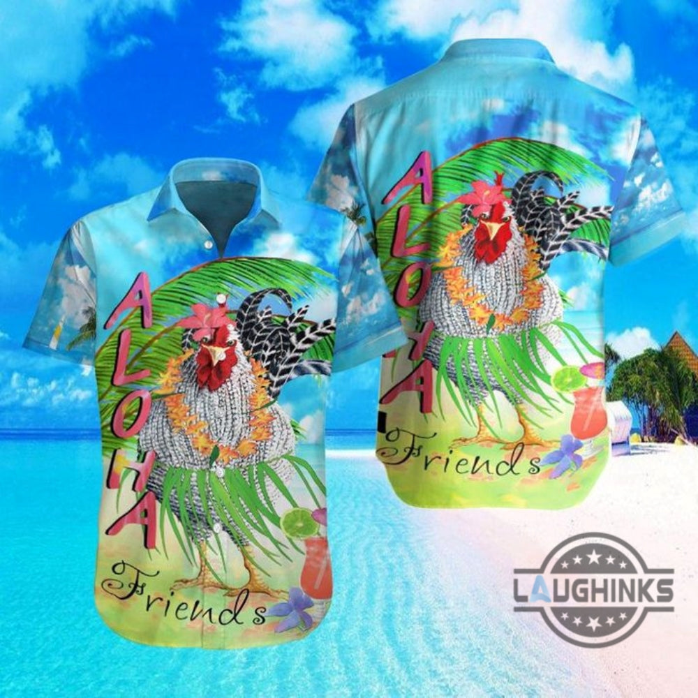 Farm Rooster Aloha Friends Hawaiian Shirt Aloha Summer Beach Button Up Shirts And Shorts Gift