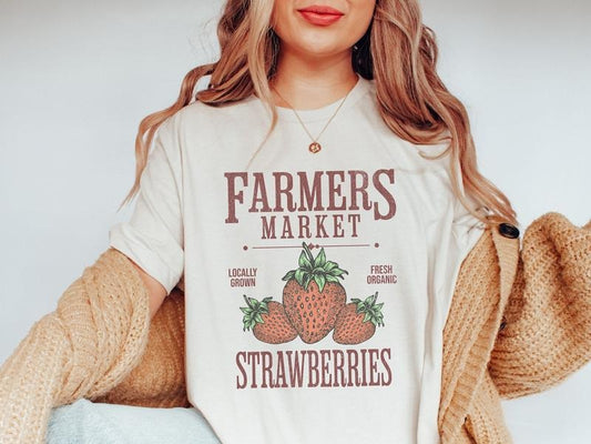 Farmers Market Strawberry T Shirt, Strawberry Lover Gift Casual Colorful Summer Top Hoodie, Sweatshirt | InkThreadWorks.com