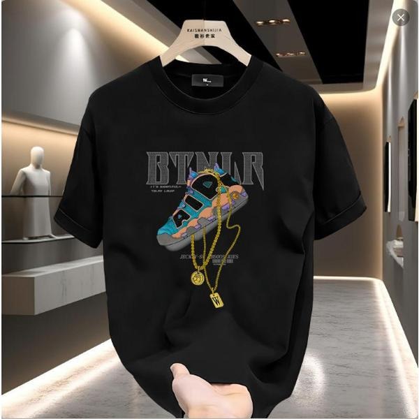 Fashion sneakers graphic t-shirt, big gold chain print, unisex, men's short sleeve round neck street style t-shirt summer and spring, casual, clothing, youthful vitality, couple style