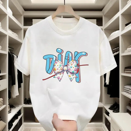 Fashionable Bow - themed! Comfortable Cotton, Short - sleeve T - shirt, Eye - catching Color