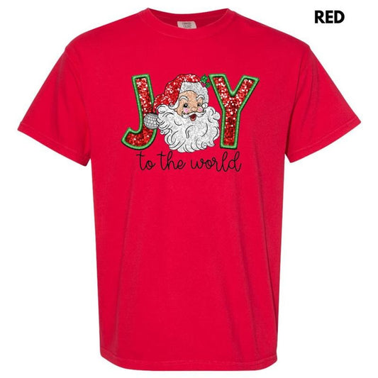 Faux Sequin Joy To The World Comfort Colors T-Shirt Hoodie, Sweatshirt | InkThreadWorks.com