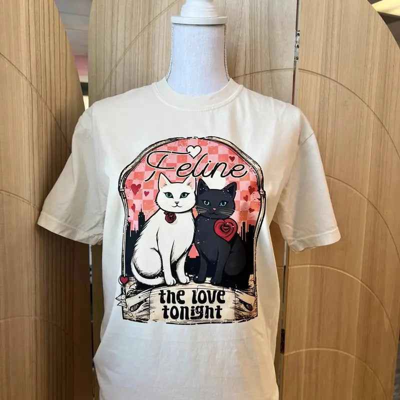 Feline The Love Tonight Graphic Tee - Comfort Colors Tee - Cat Shirt
