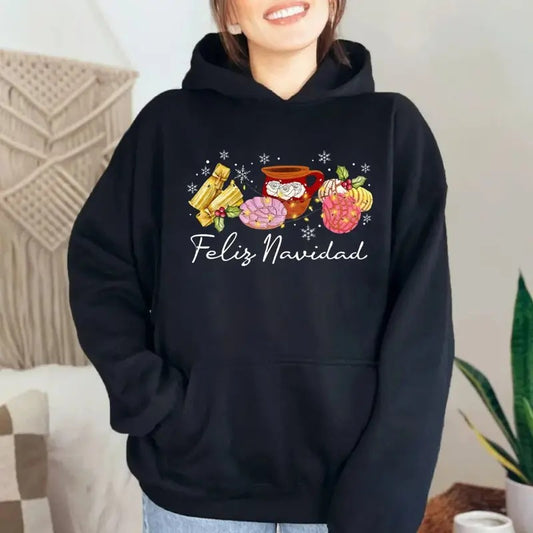 Feliz Navidad Mexican Christmas Sweater, Latina Pan Dulce Hoodie, Cafecito Y Pan Dulce Shirt, Unisex Pullover for a...